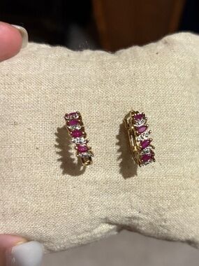 Gold Plated Ruby and Diamond Earrings